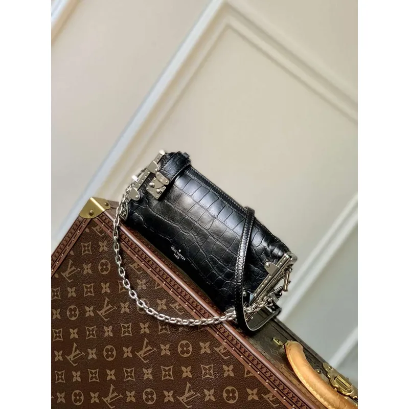 LV M25445 Louis Vuitton Slim Trunk Bag Krokodýlí vzor Černá