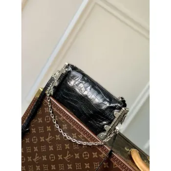 LV M25445 Louis Vuitton Slim Trunk Bag Krokodýlí vzor Černá