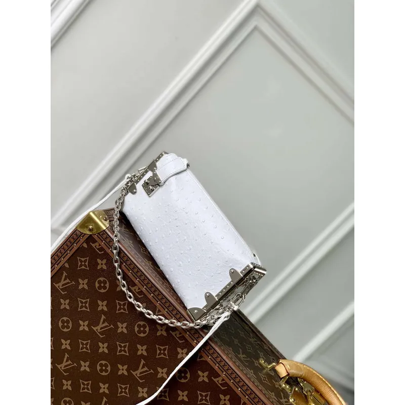 LV M25445 Louis Vuitton Slim Trunk Bag Pštrosí vzor Bílá