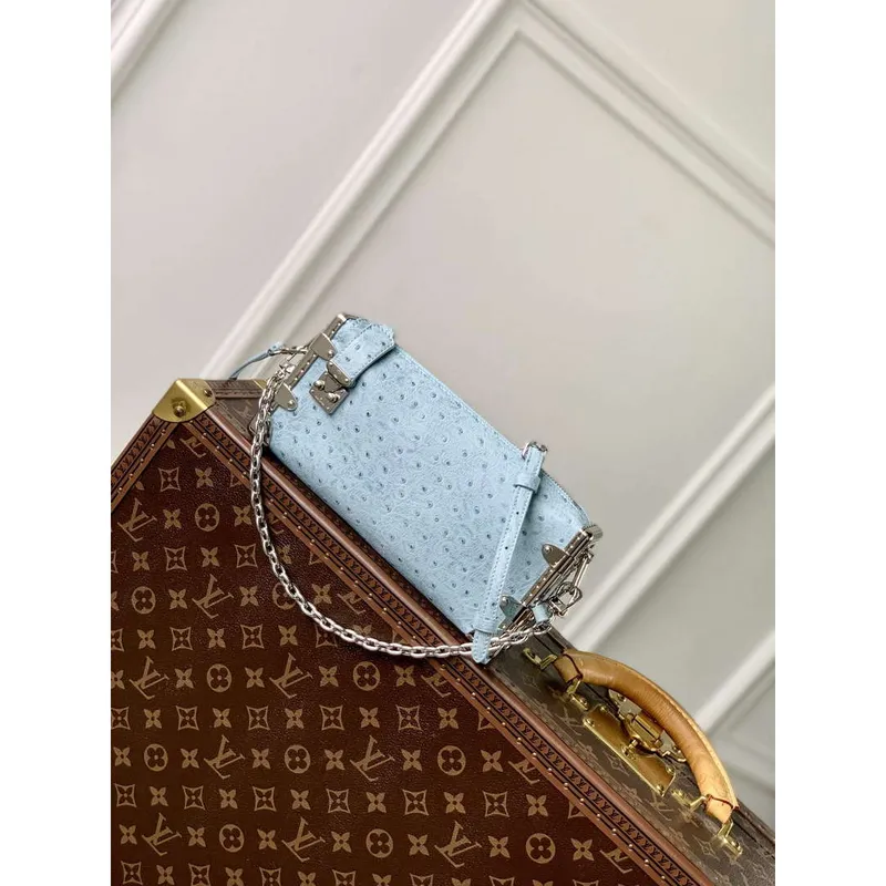 LV M25445 Louis Vuitton Slim Trunk Bag Pštrosí vzor Světle modrá