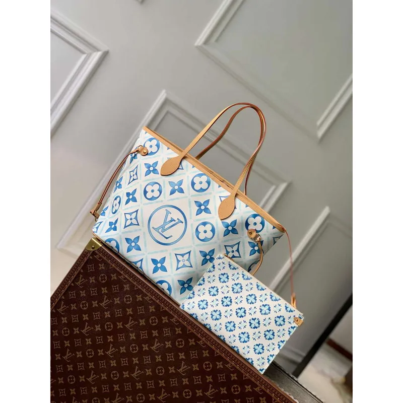 LV M11263 Louis Vuitton Neverfull MM Tote Bag Lagunově modrá