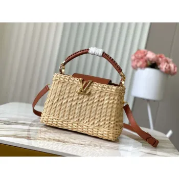 LV M22173 Louis Vuitton Capucines BB Kabelka Sláma Kůže Béžová Hnědá