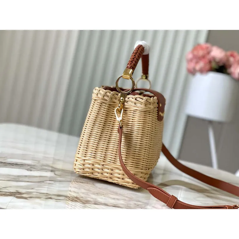 LV M22173 Louis Vuitton Capucines BB Kabelka Sláma Kůže Béžová Hnědá