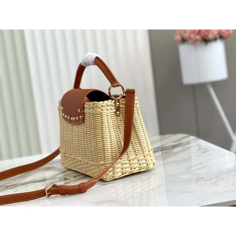 LV M11617 Louis Vuitton Capucines BB Kabelka Sláma Kůže Béžová Hnědá
