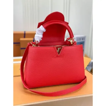 LV M43935 Louis Vuitton Capucines MM Taurillon Kabelka Červená