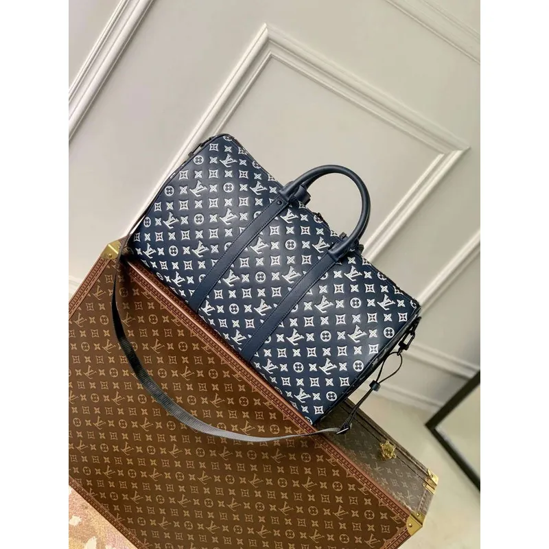 LV M24953 Louis Vuitton Keepall Bandoulière 50 Cestovní taška Ink Blue/Bílá