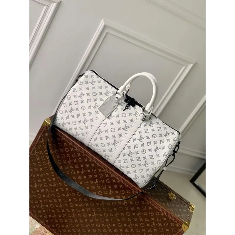 LV M24954 Louis Vuitton Keepall Bandoulière 50 Cestovní taška Bílá/Námořnická modrá