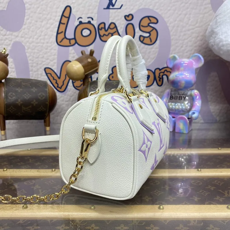 LV M46875 Louis Vuitton Speedy Bandoulière 20 Kabelka Latte White / Bubble Tea Mauve