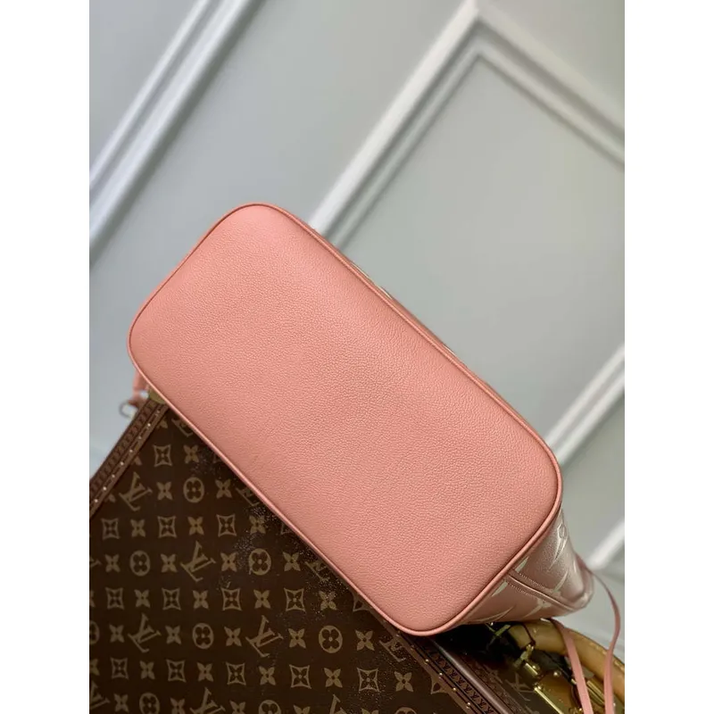 LV M45686 Louis Vuitton Neverfull MM Tote Bag Monogram Empreinte Kůže Růžová Krémová