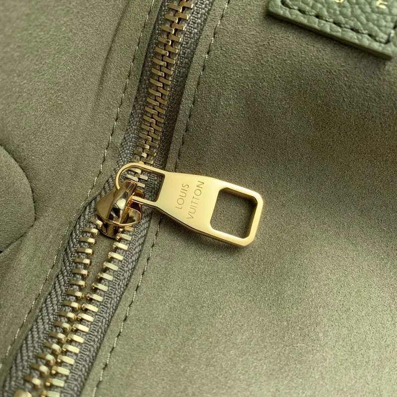 LV M46649 Louis Vuitton Neverfull MM Tote Bag Monogram Empreinte Kůže Kaki Krém