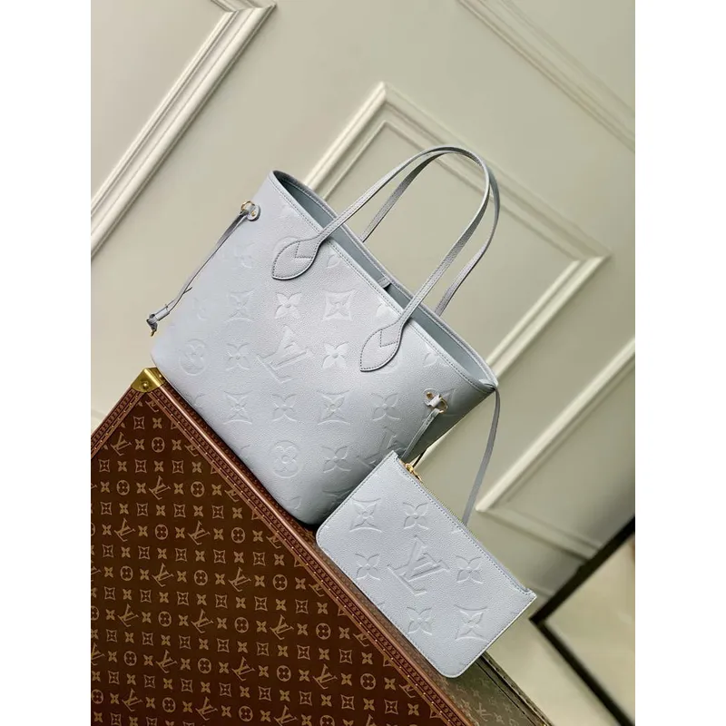 LV M46482 Louis Vuitton Neverfull MM Taška M45685 Monogram Empreinte Kůže Modrá