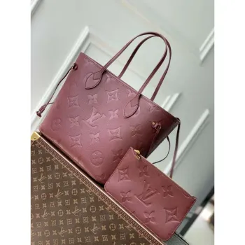 LV M46599 Louis Vuitton Neverfull MM Taška M45685 Monogram Empreinte Kůže Vínově Červená