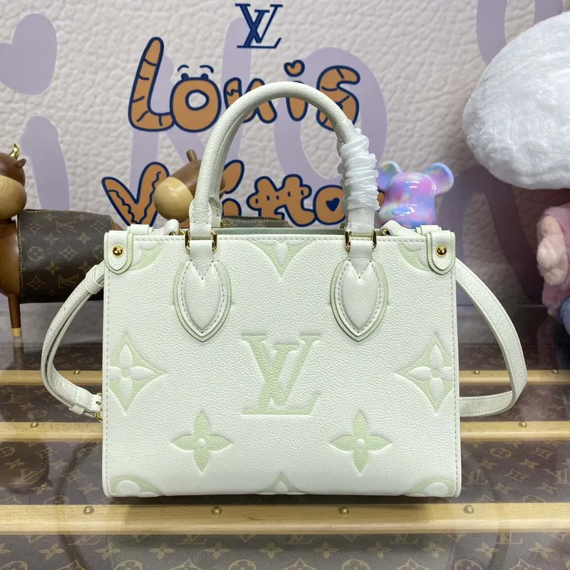 LV M46833 Louis Vuitton OnTheGo PM Bicolor Monogram Empreinte Kůže Latte Zelená