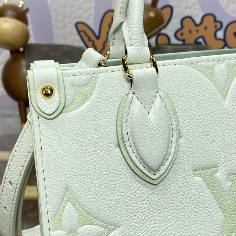 LV M46833 Louis Vuitton OnTheGo PM Bicolor Monogram Empreinte Kůže Latte Zelená