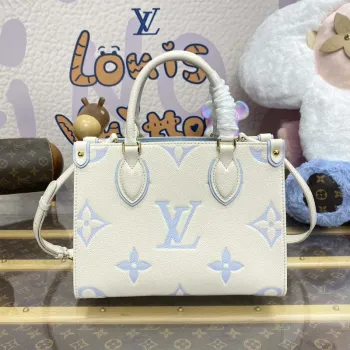 LV M46833 Louis Vuitton OnTheGo PM Bicolor Monogram Empreinte Kůže Latte Blue
