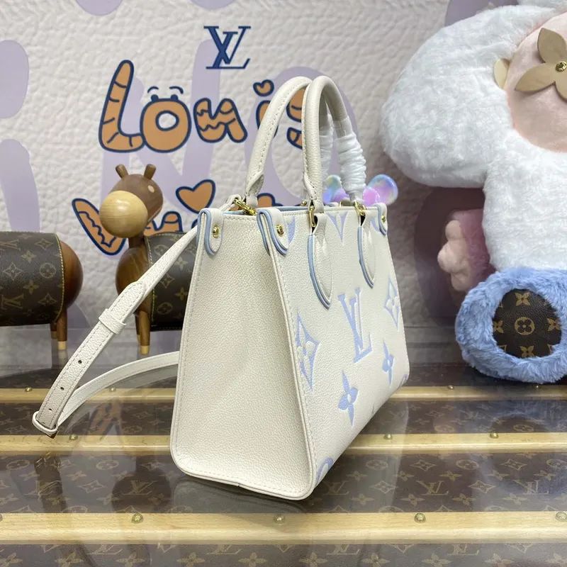 LV M46833 Louis Vuitton OnTheGo PM Bicolor Monogram Empreinte Kůže Latte Blue