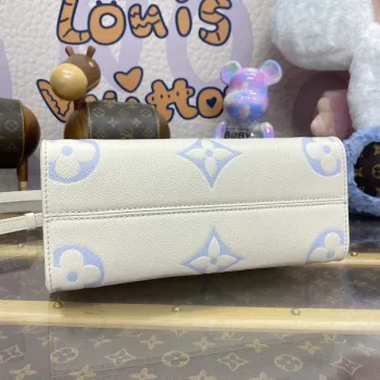 LV M46833 Louis Vuitton OnTheGo PM Bicolor Monogram Empreinte Kůže Latte Blue