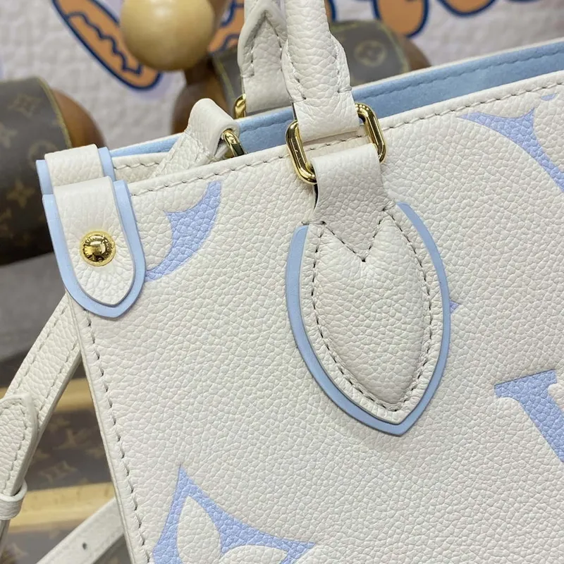 LV M46833 Louis Vuitton OnTheGo PM Bicolor Monogram Empreinte Kůže Latte Blue