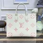 LV M21575 Louis Vuitton OnTheGo MM Bicolor Monogram Empreinte Kůže Latte Růžová