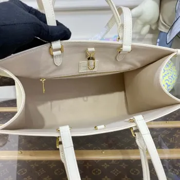 LV M21575 Louis Vuitton OnTheGo MM Bicolor Monogram Empreinte Kůže Latte Růžová