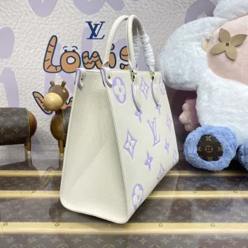 LV M23937 Louis Vuitton OnTheGo MM Bicolor Monogram Empreinte Kůže Latte Bubble Tea Purple