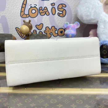 LV M23937 Louis Vuitton OnTheGo MM Bicolor Monogram Empreinte Kůže Latte Bubble Tea Purple