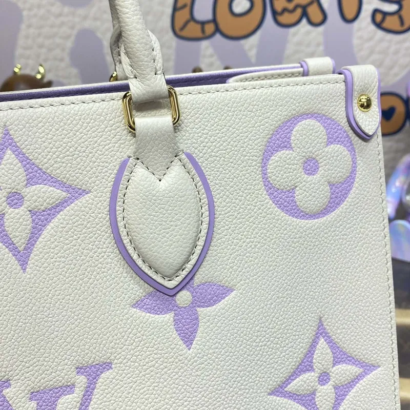 LV M23937 Louis Vuitton OnTheGo MM Bicolor Monogram Empreinte Kůže Latte Bubble Tea Purple