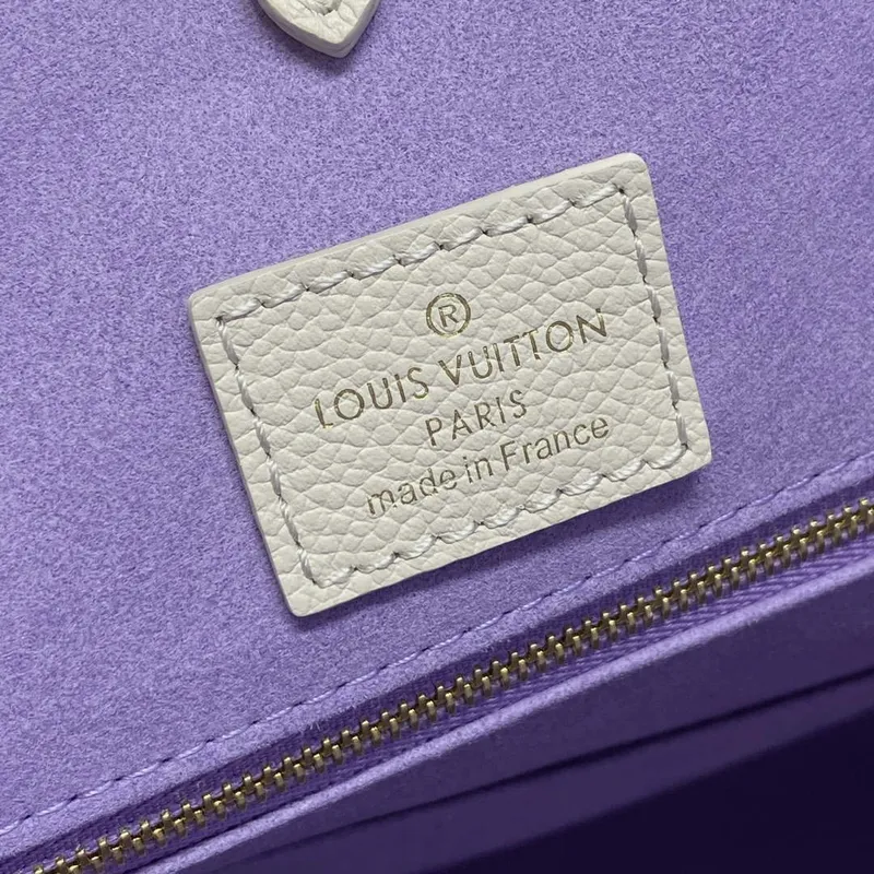 LV M23937 Louis Vuitton OnTheGo MM Bicolor Monogram Empreinte Kůže Latte Bubble Tea Purple