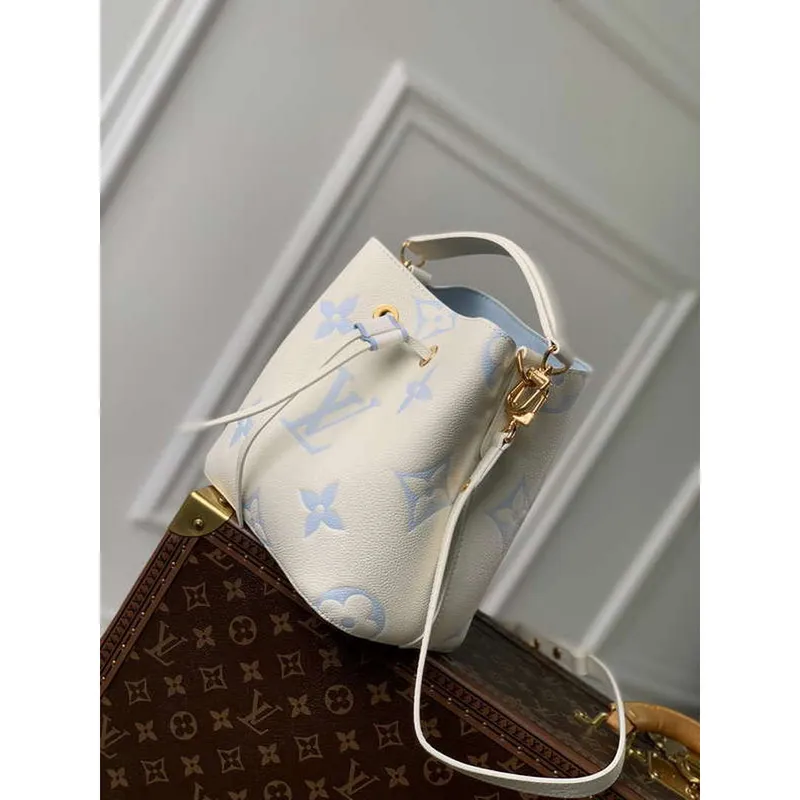 LV M24048 Louis Vuitton NéoNoé BB Kbelík Taška Latte Bílá Modrá