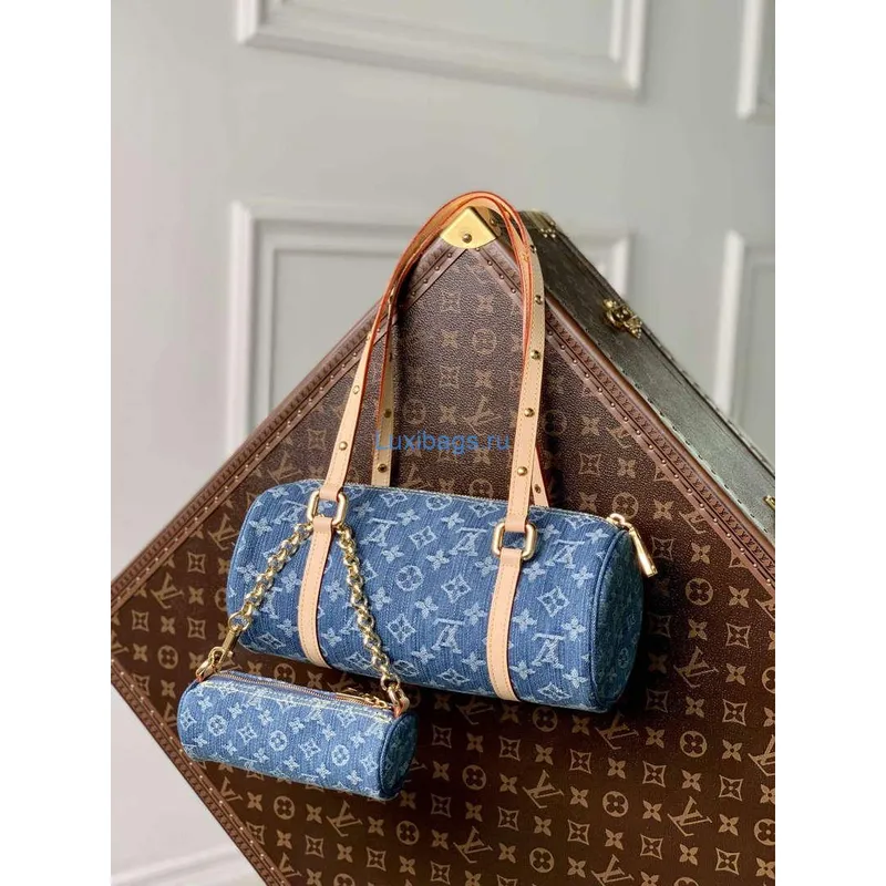 LV M46830 Louis Vuitton Papillon Kabelka Denim Modrá