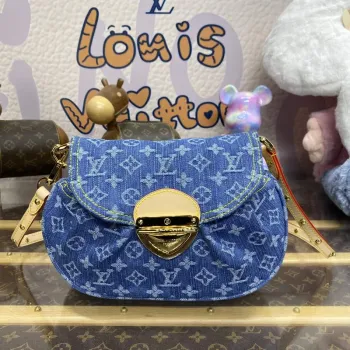 LV M46829 Louis Vuitton Sunset Monogram Denim Kabelka Modrá