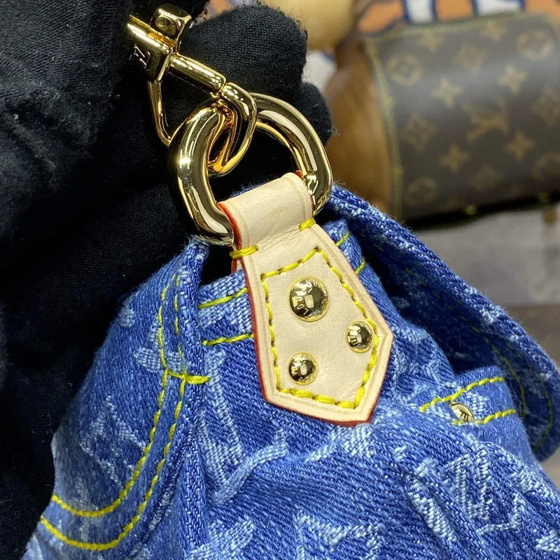 LV M46829 Louis Vuitton Sunset Monogram Denim Kabelka Modrá