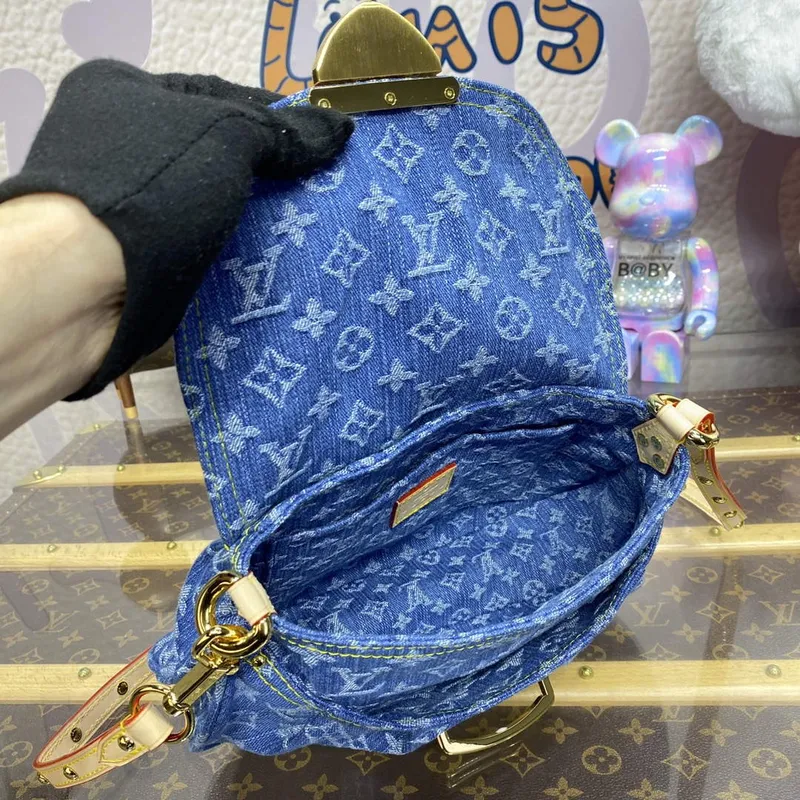 LV M46829 Louis Vuitton Sunset Monogram Denim Kabelka Modrá