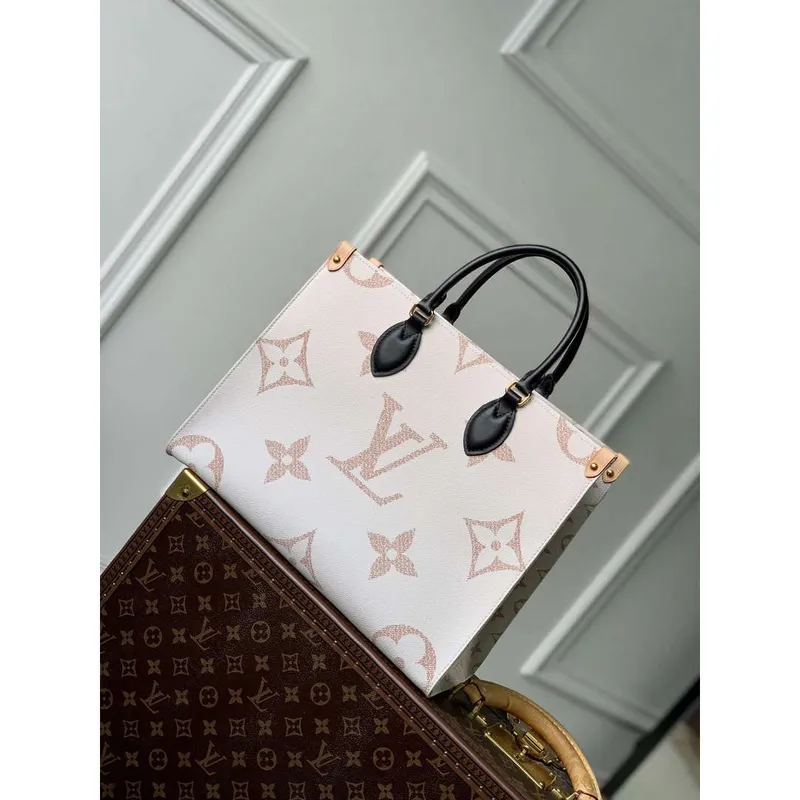 LV M46912 Louis Vuitton OnTheGo MM Tote Bag Béžová