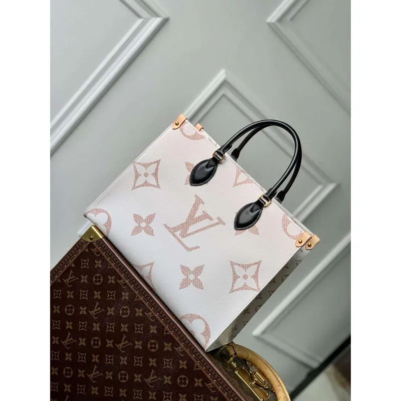 LV M46912 Louis Vuitton OnTheGo MM Tote Bag Béžová