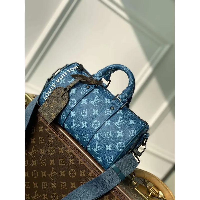 LV M46803 Louis Vuitton Keepall Bandoulière 25 Městská taška Atlantická modrá