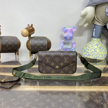 LV M80091 Louis Vuitton Félicie Strap & Go Bag Khaki Zelená