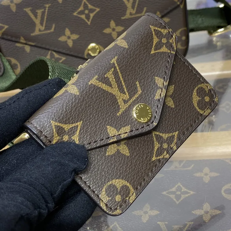 LV M80091 Louis Vuitton Félicie Strap & Go Bag Khaki Zelená