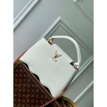 LV M22121 Louis Vuitton Capucines MM Kabelka Sněhově Bílá