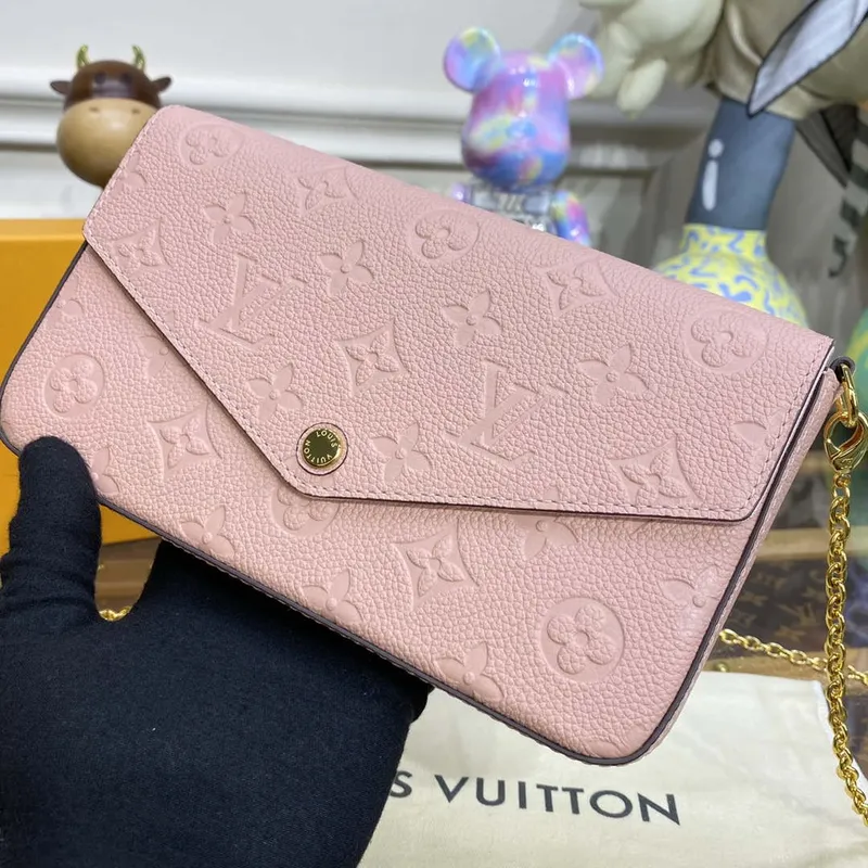 LV M82608 Louis Vuitton Felicie Pochette Monogram Empreinte Taška Růžová