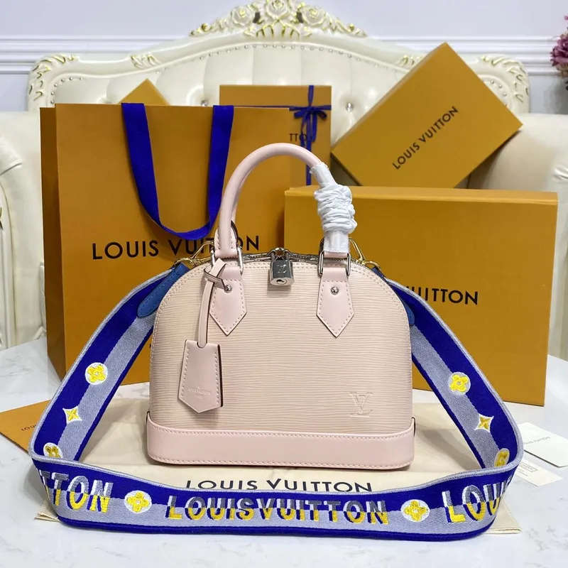 LV M40302 Louis Vuitton Alma BB Epi kabelka Nude s modrou