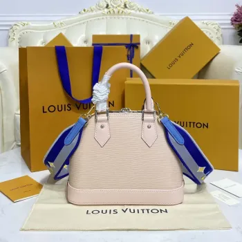 LV M40302 Louis Vuitton Alma BB Epi kabelka Nude s modrou