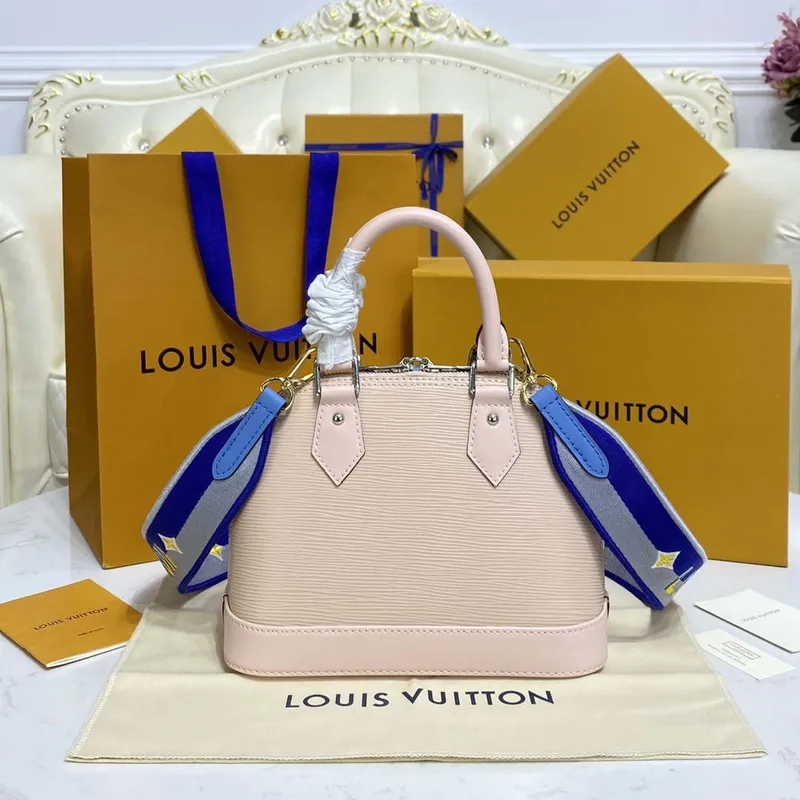 LV M40302 Louis Vuitton Alma BB Epi kabelka Nude s modrou