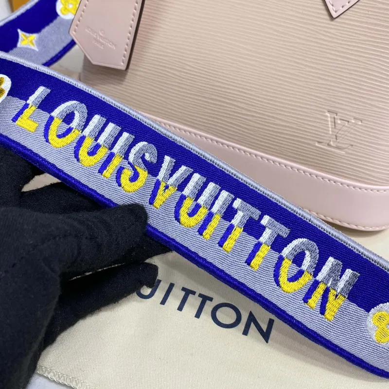 LV M40302 Louis Vuitton Alma BB Epi kabelka Nude s modrou