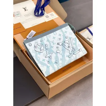 LV M22763 Louis Vuitton Pochette Voyage MM Taška Krystalově Modrá