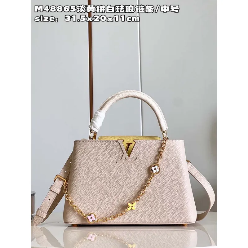 LV M22514 Louis Vuitton Capucines MM Crème Béžová