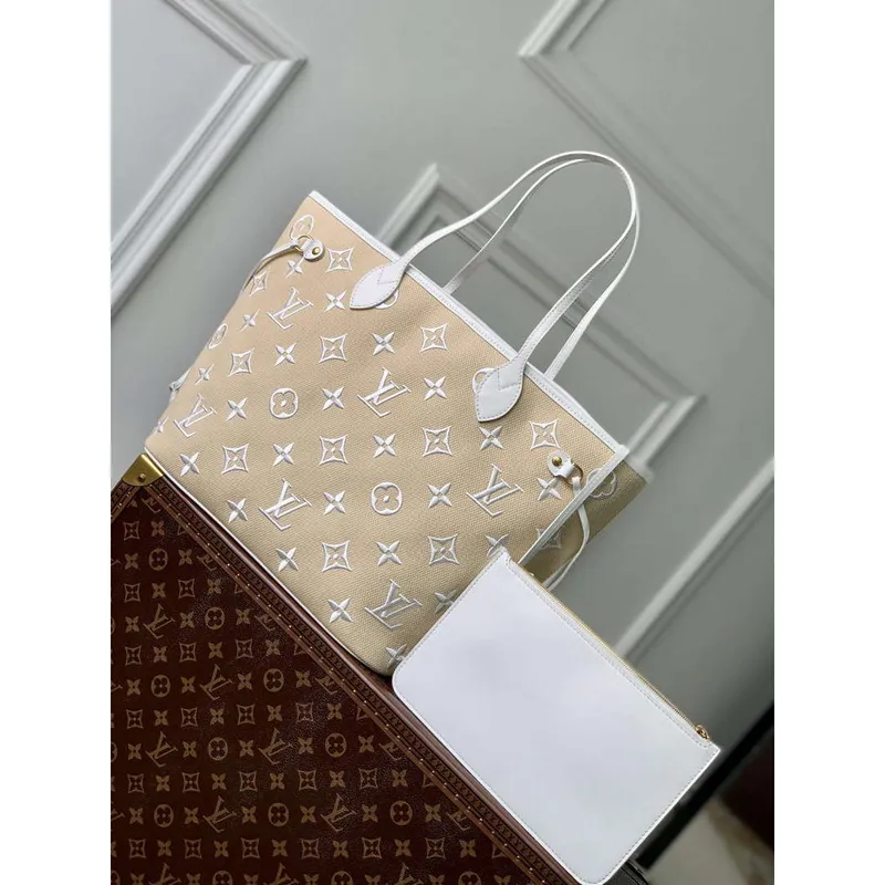 LV M22839 Louis Vuitton Neverfull MM Tote Bag Bílá
