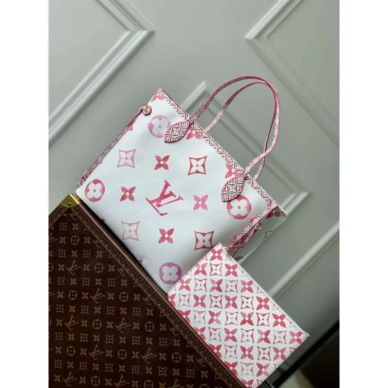 LV M22980 Louis Vuitton Neverfull MM Tote Bag Růžová