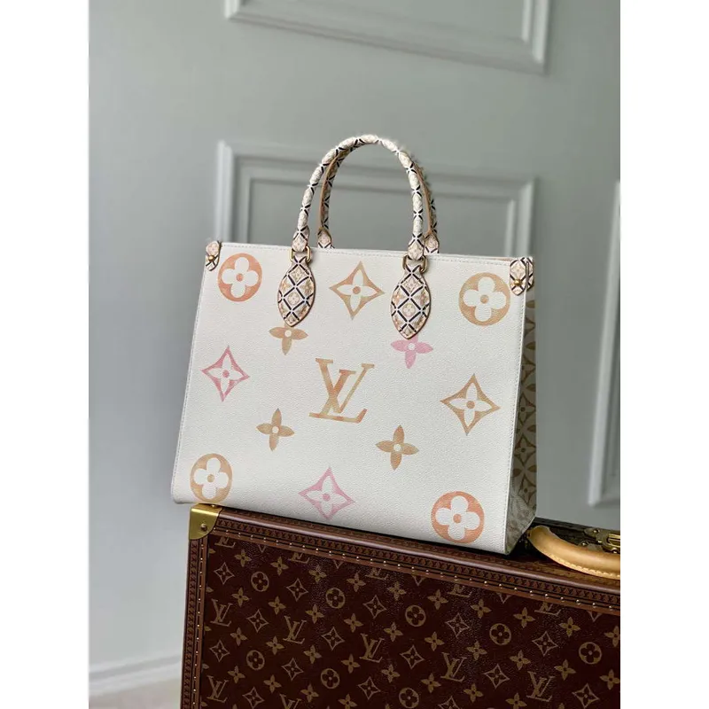 LV M22975 Louis Vuitton OnTheGo MM Tote Bag Béžová