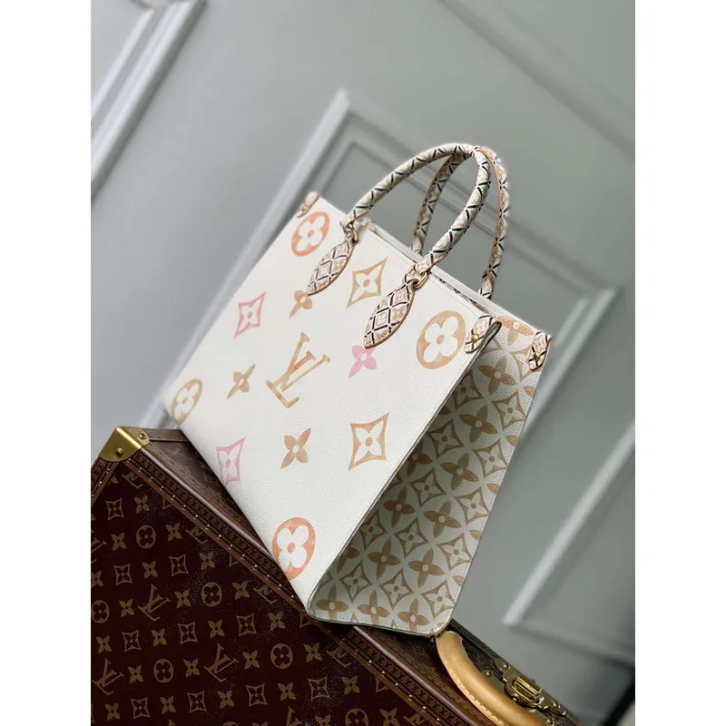 LV M22975 Louis Vuitton OnTheGo MM Tote Bag Béžová
